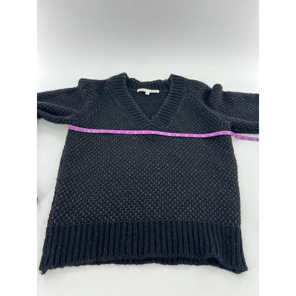 Veronica Beard Mirnie Black Metallic Chunky V-Neck Sweater Alpaca Wool Blend S